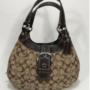 COACH Signature Canvas Leather Hobo Bag